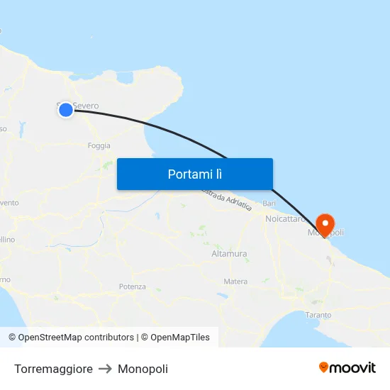 Torremaggiore to Monopoli map