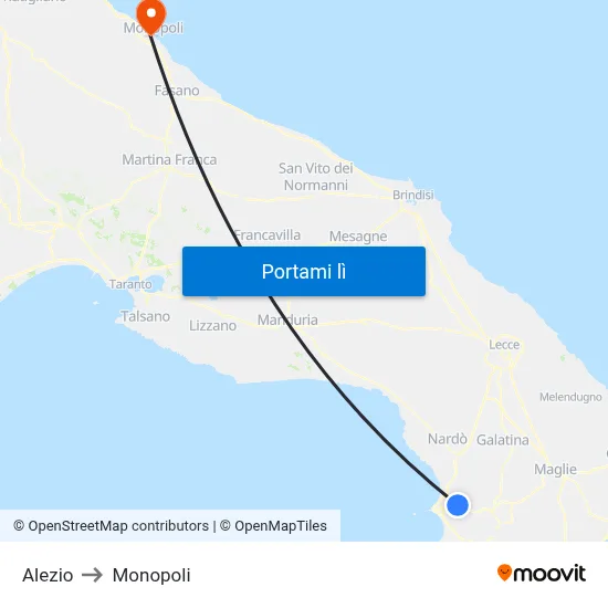 Alezio to Monopoli map