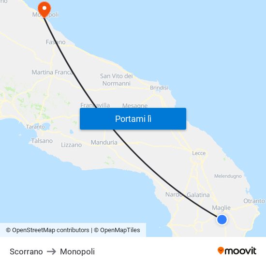 Scorrano to Monopoli map