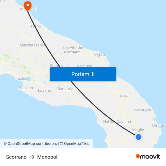 Scorrano to Monopoli map