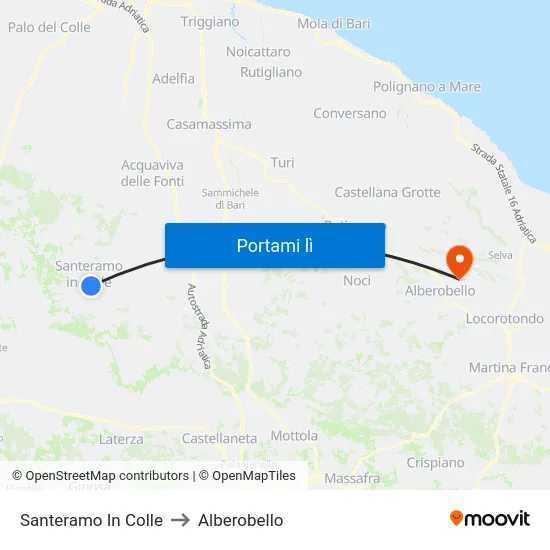 Santeramo In Colle to Alberobello map