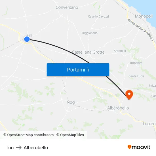 Turi to Alberobello map