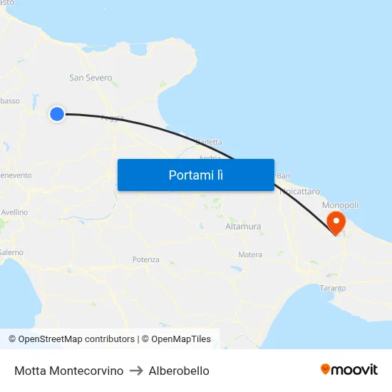 Motta Montecorvino to Alberobello map