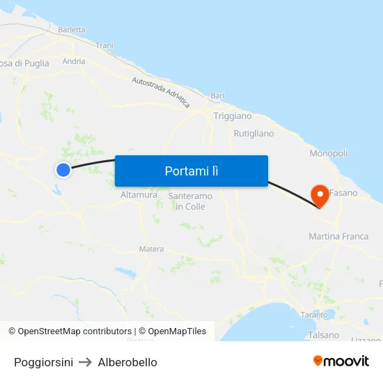 Poggiorsini to Alberobello map