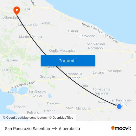 San Pancrazio Salentino to Alberobello map