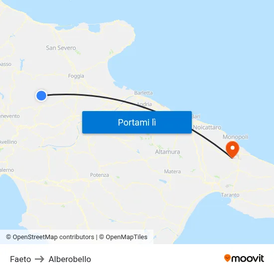Faeto to Alberobello map