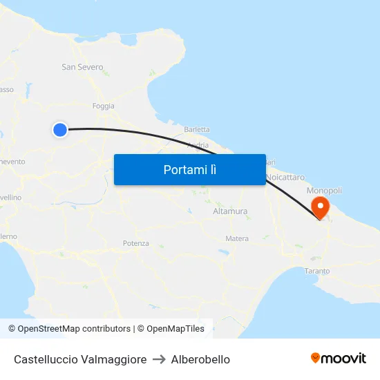 Castelluccio Valmaggiore to Alberobello map