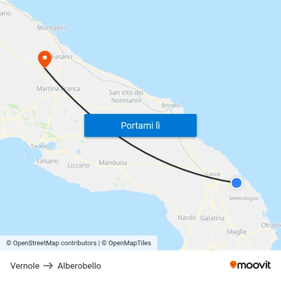 Vernole to Alberobello map