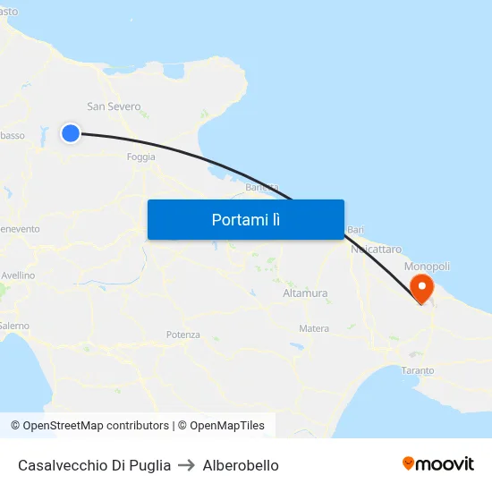 Casalvecchio Di Puglia to Alberobello map