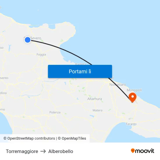 Torremaggiore to Alberobello map