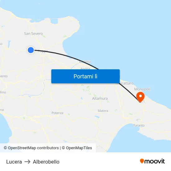 Lucera to Alberobello map