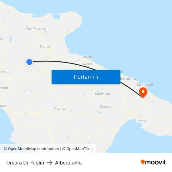 Orsara Di Puglia to Alberobello map