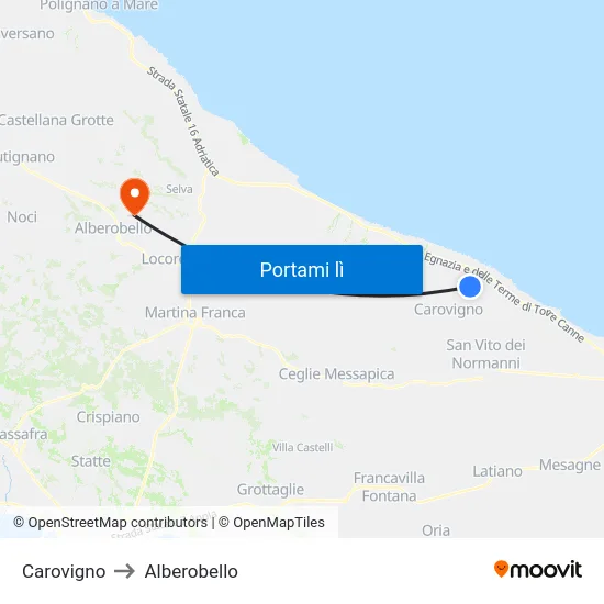 Carovigno to Alberobello map