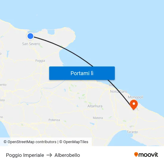 Poggio Imperiale to Alberobello map