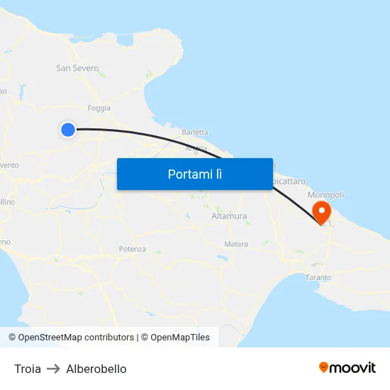 Troia to Alberobello map
