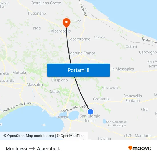 Monteiasi to Alberobello map