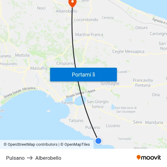 Pulsano to Alberobello map