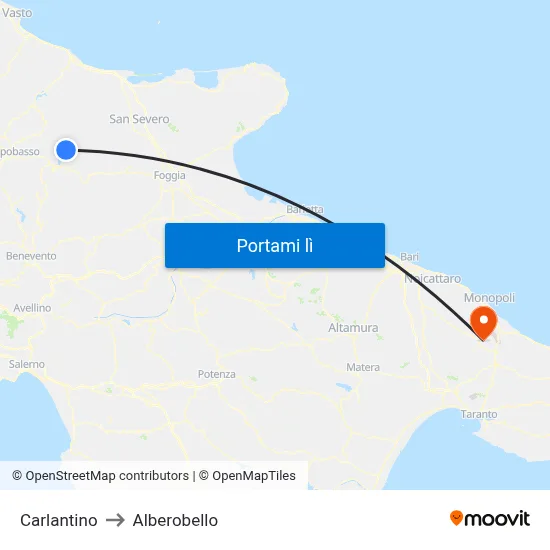 Carlantino to Alberobello map