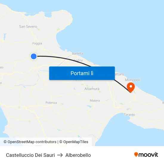 Castelluccio Dei Sauri to Alberobello map