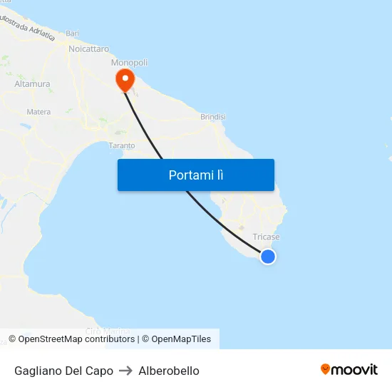Gagliano Del Capo to Alberobello map
