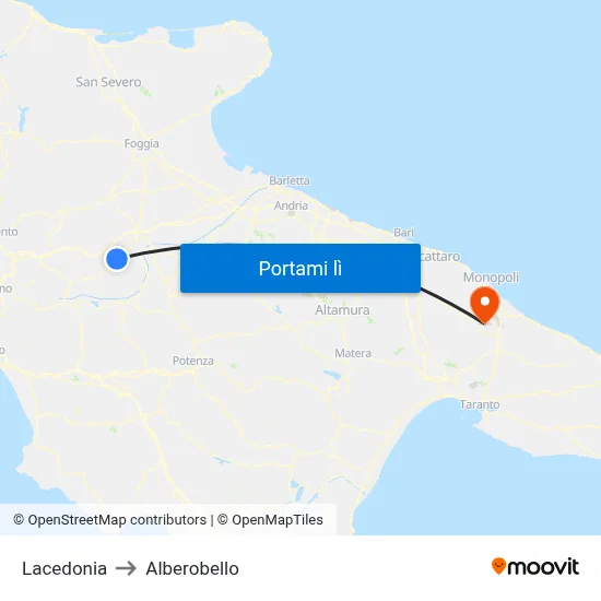 Lacedonia to Alberobello map