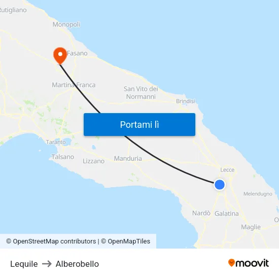 Lequile to Alberobello map