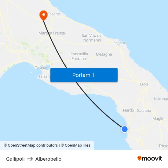 Gallipoli to Alberobello map