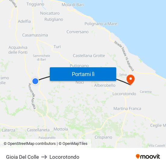 Gioia Del Colle to Locorotondo map