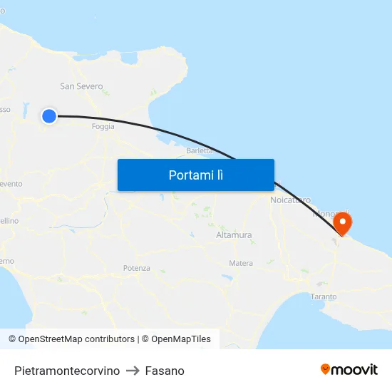 Pietramontecorvino to Fasano map