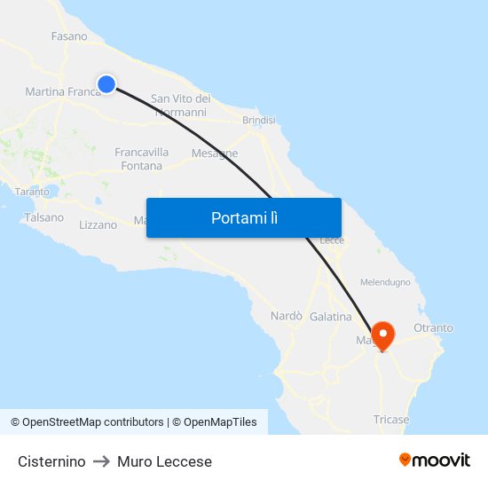 Cisternino to Muro Leccese map