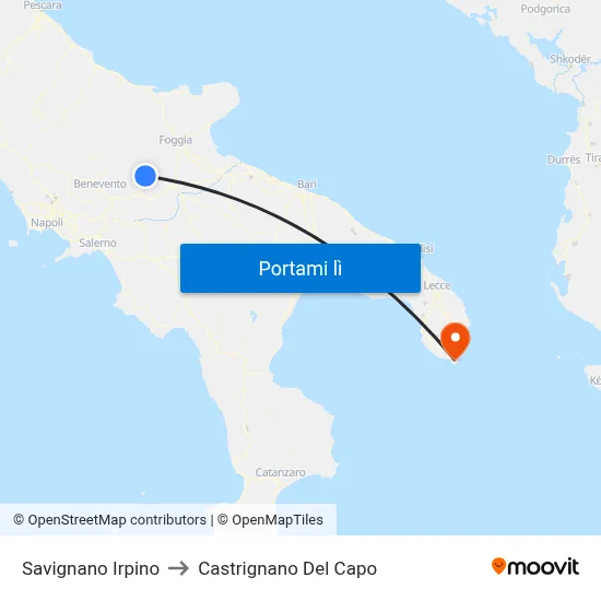 Savignano Irpino to Castrignano Del Capo map