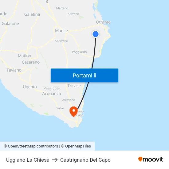 Uggiano La Chiesa to Castrignano Del Capo map