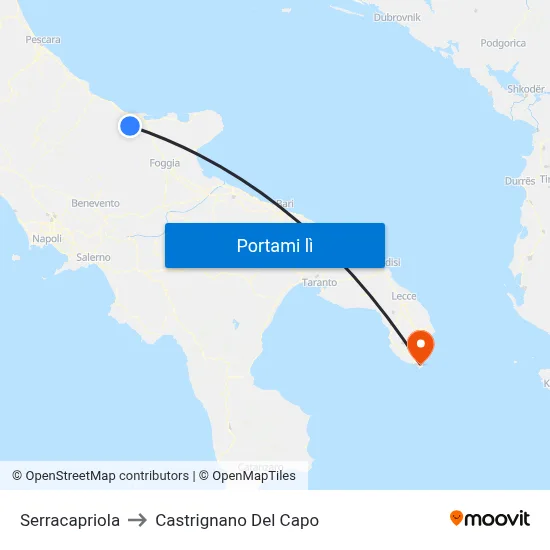 Serracapriola to Castrignano Del Capo map