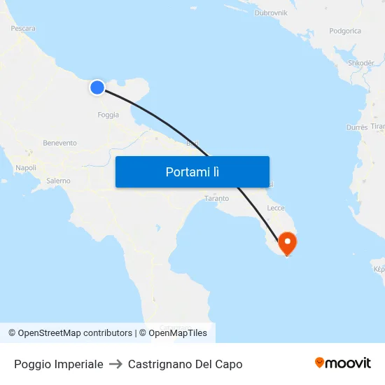 Poggio Imperiale to Castrignano Del Capo map
