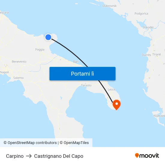 Carpino to Castrignano Del Capo map