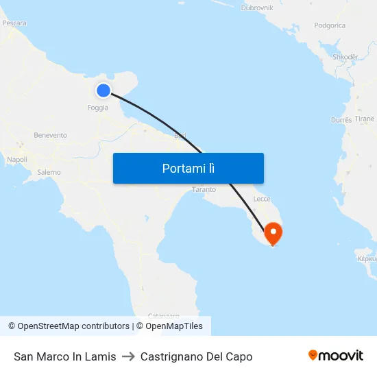 San Marco In Lamis to Castrignano Del Capo map