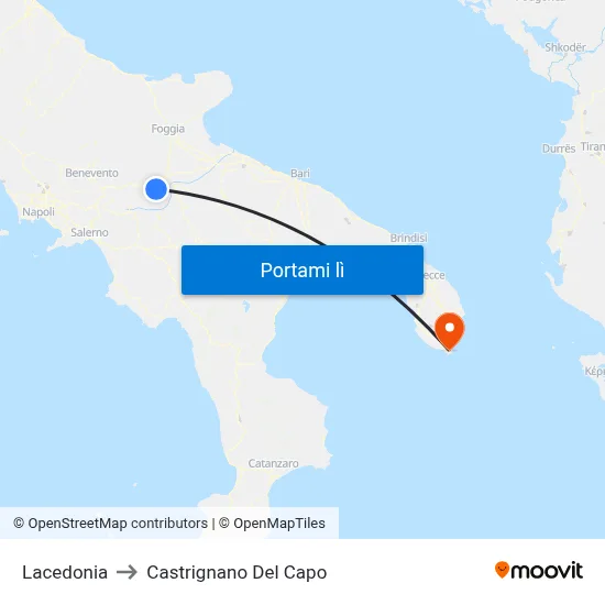 Lacedonia to Castrignano Del Capo map