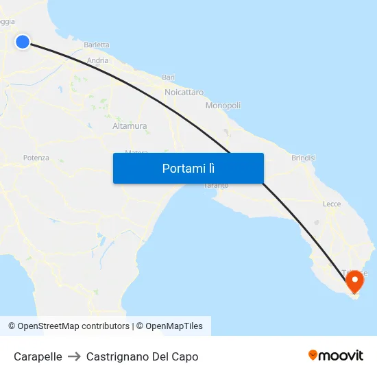 Carapelle to Castrignano Del Capo map