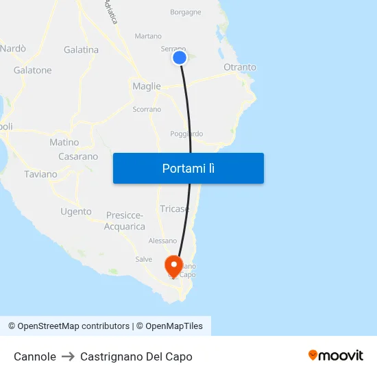 Cannole to Castrignano Del Capo map