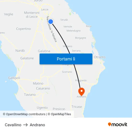 Cavallino to Andrano map