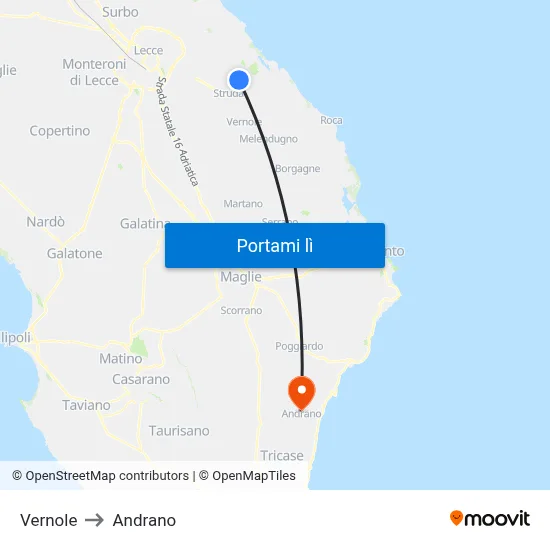 Vernole to Andrano map