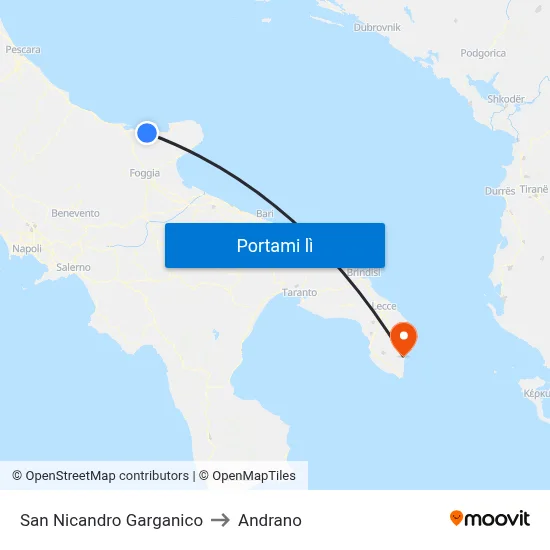 San Nicandro Garganico to Andrano map
