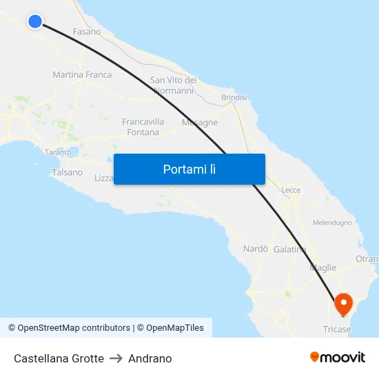 Castellana Grotte to Andrano map