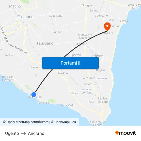 Ugento to Andrano map