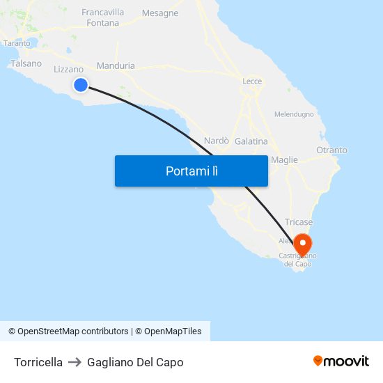 Torricella to Gagliano Del Capo map