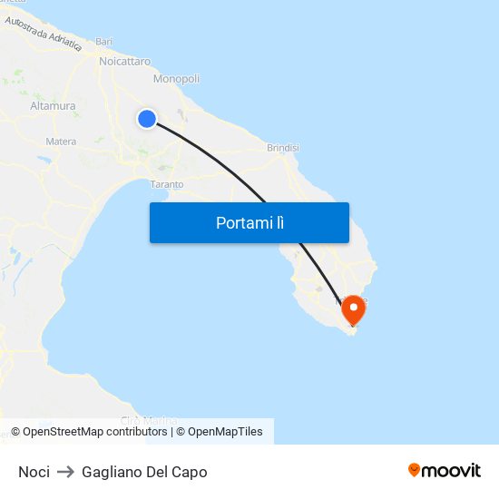 Noci to Gagliano Del Capo map