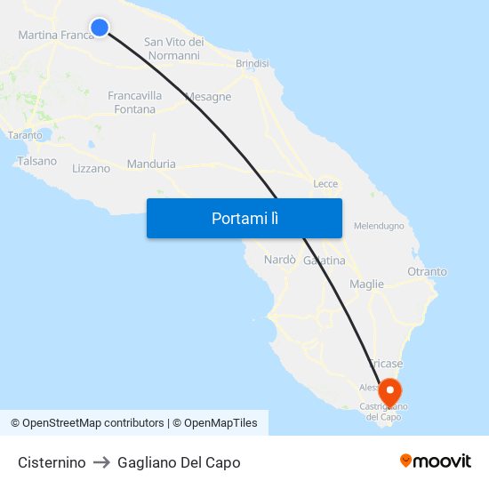 Cisternino to Gagliano Del Capo map