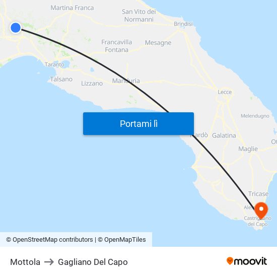 Mottola to Gagliano Del Capo map