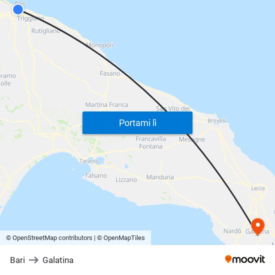 Bari to Galatina map