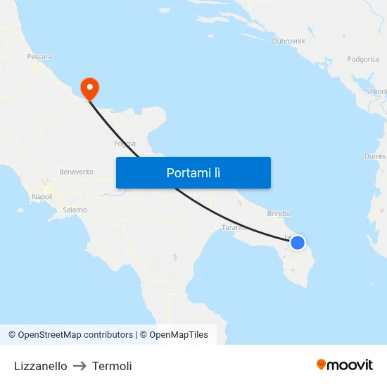Lizzanello to Termoli map